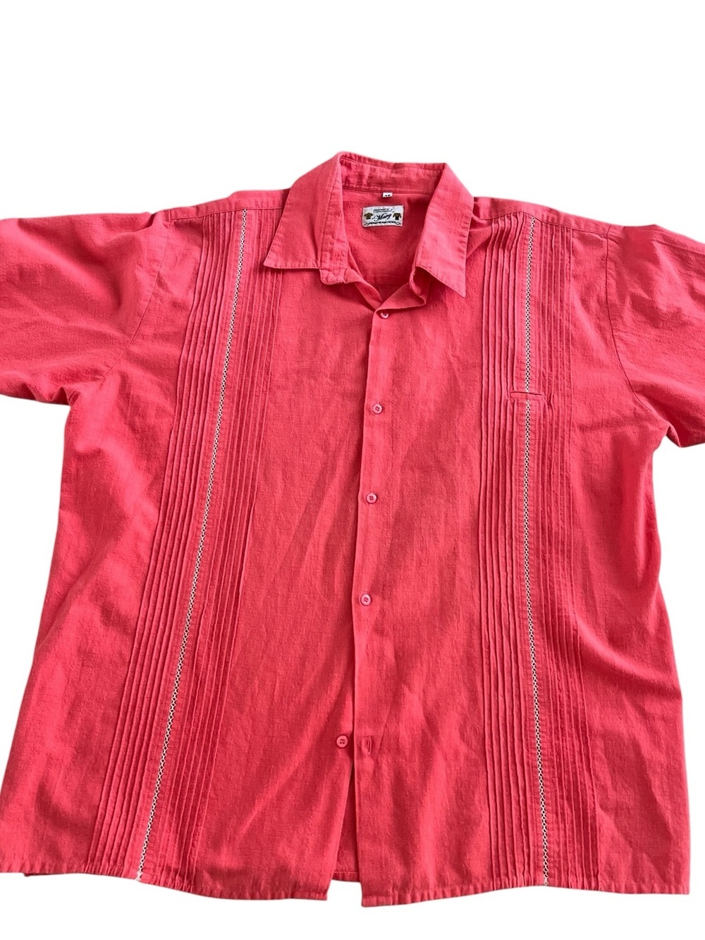 Guayabera Meridia Mexico Coral Cotton Shirt Men’s 46 Mary Brand Vintage - Picture 7 of 7